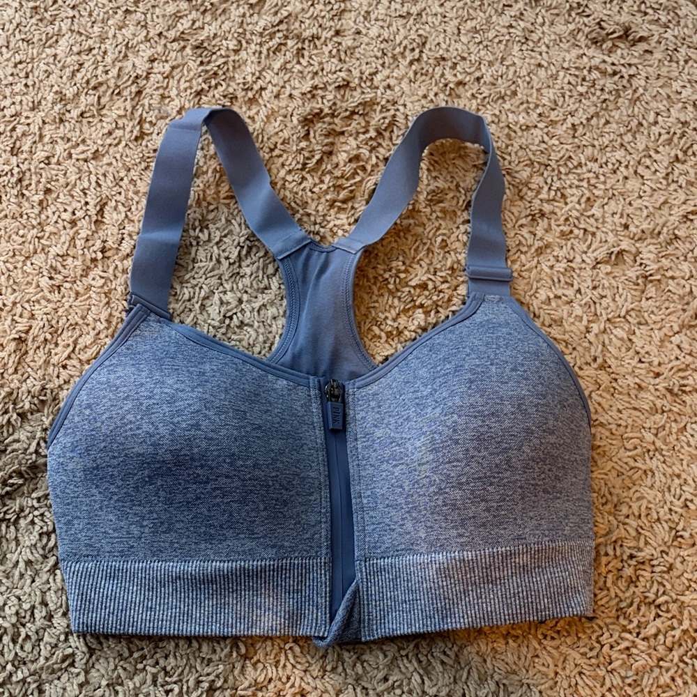 Victoria's Secret Heathered Blue Front-Zip Sports Bra